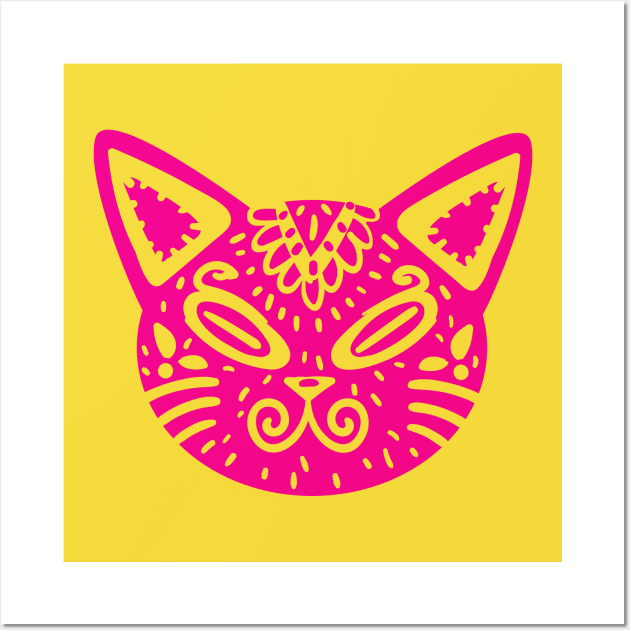 Colorful Alebrije Cat Head Wall Art by SLAG_Creative